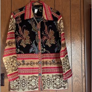 Nice multi color jacket 55% Ramie, 45% cotton, dry clean only.